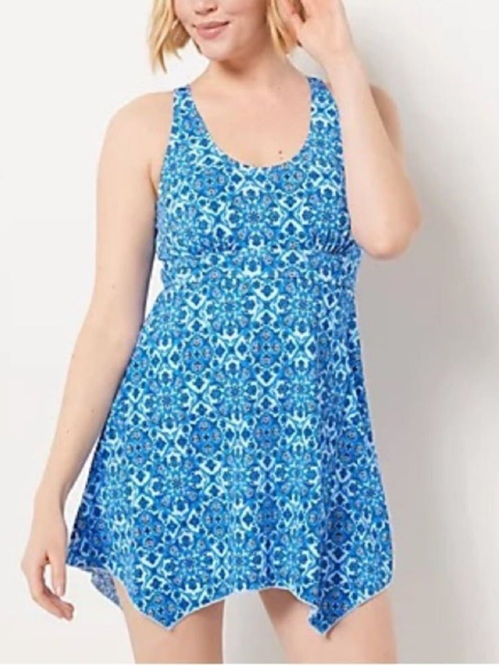 Denim & Co. Beach Handkerchief Hem Scoop-Neck Swim Dress
